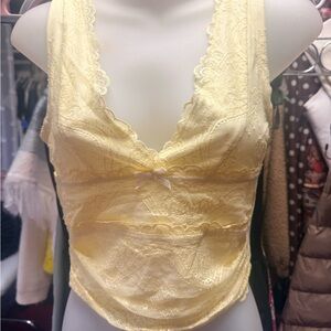 Cider Lace Crop Top in Soft Yellow